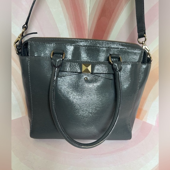 Kate Spade Grey Gray Patent Leather Tote Purse With Detachable Shoulder Strap - Picture 4 of 17